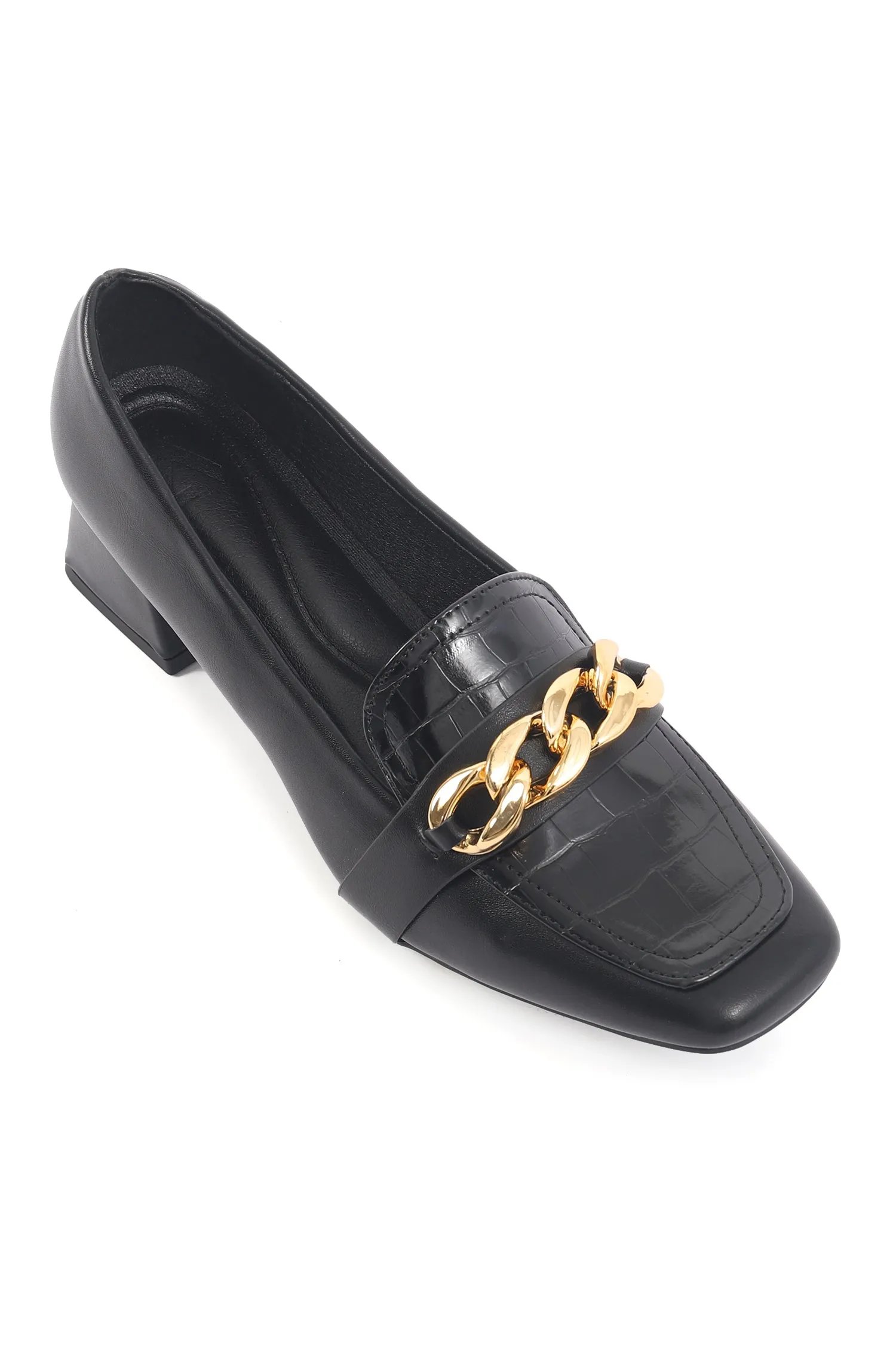 CHAINED HEEL PUMPS-BLACK