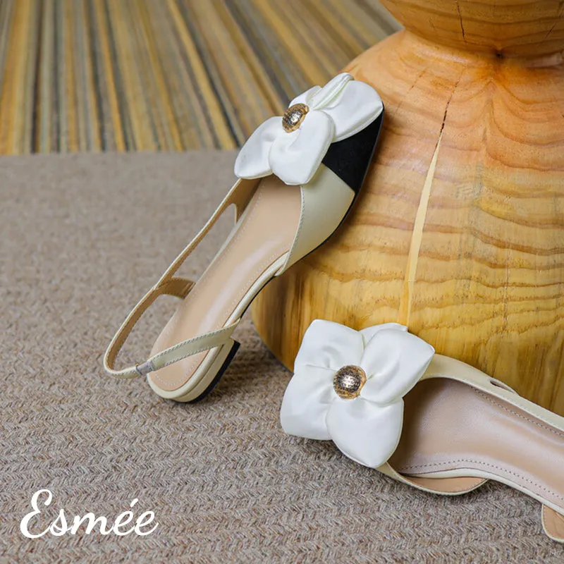 Leather Flat Sandals with Big Flower Design