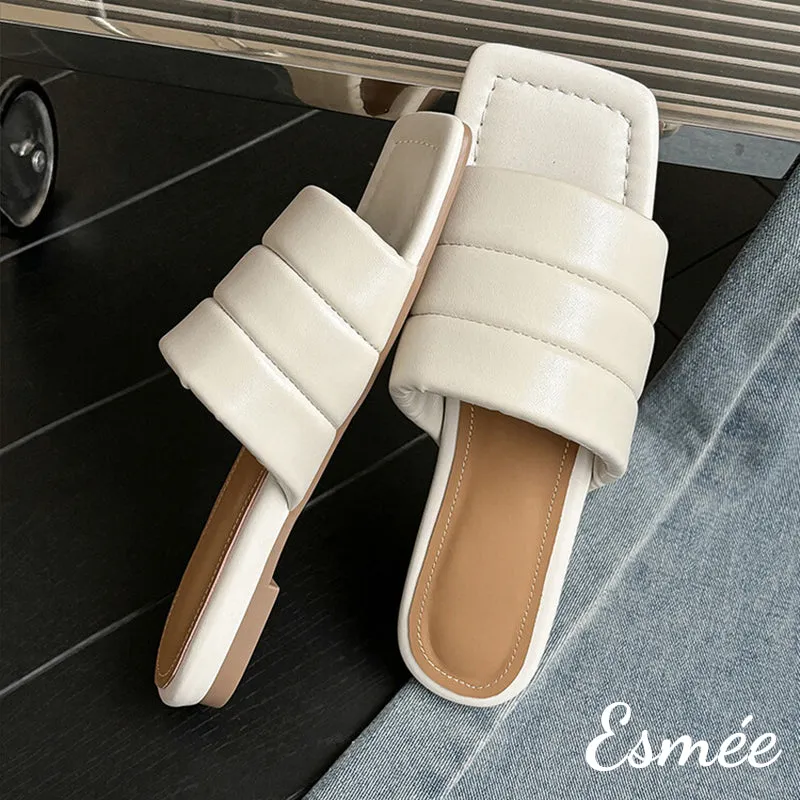 Leather Flat Sandals with Square Toe Design