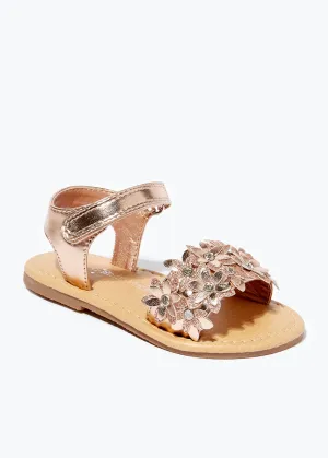 MATALAN-Girls Pink 3D Flower Sandals (GOLD)