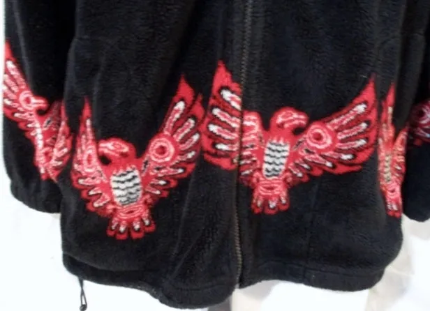 Mens TEEPEE CANADA NATIVE EAGLE Fleece Coat Jacket Black RED S Ethnic