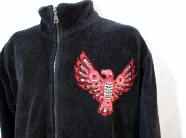 Mens TEEPEE CANADA NATIVE EAGLE Fleece Coat Jacket Black RED S Ethnic