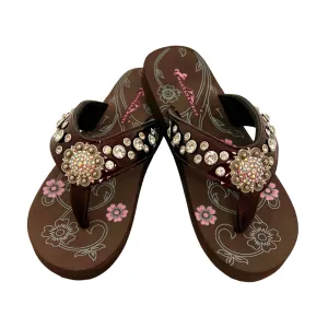 Montana West Patent Leather Rhinestone Flip Flops - Coffee