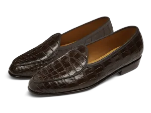 Sagan Classic Precious Leather Loafers in Dark Brown Crocodile