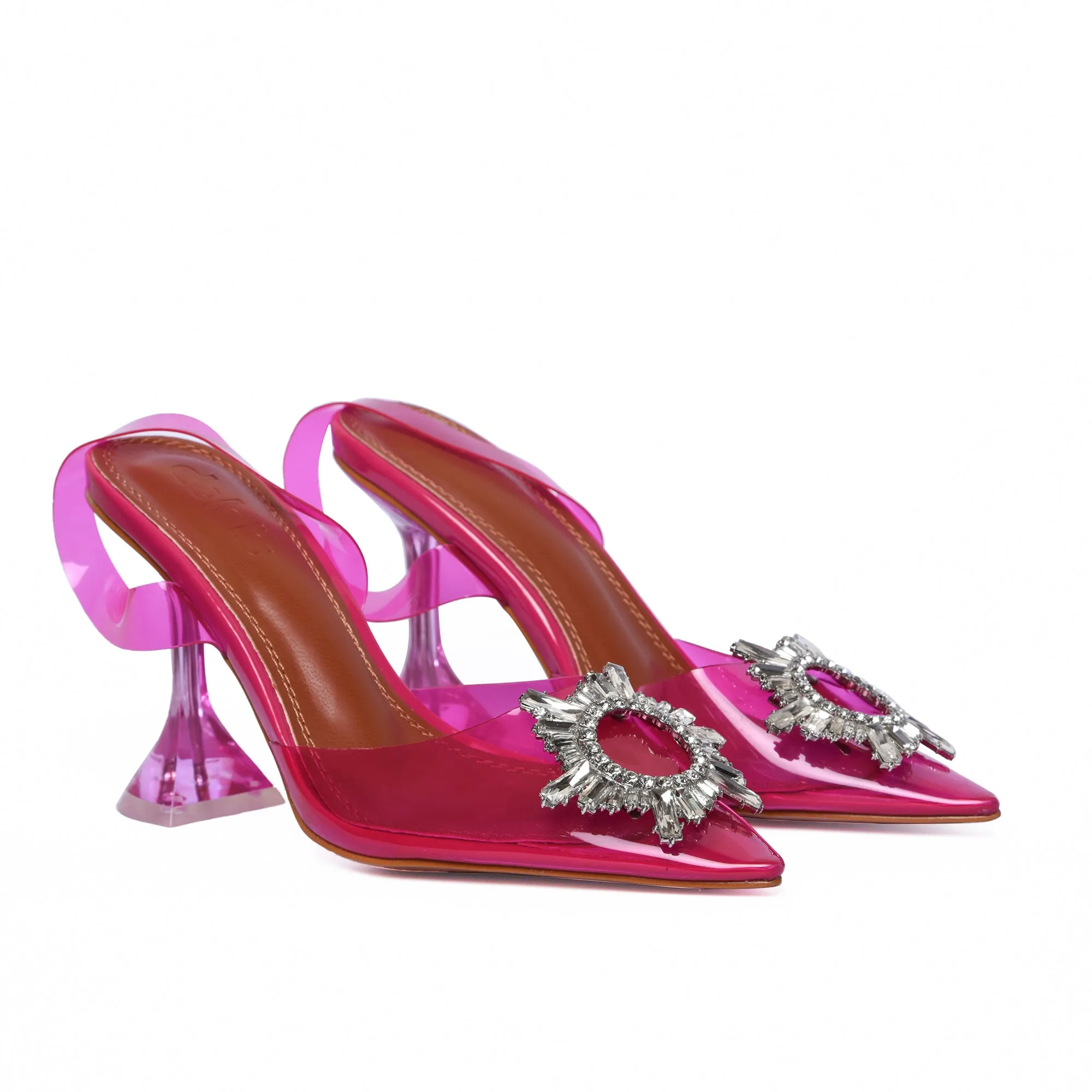 Trendy Pink Slingback Heels with Embellished Toe | 476K-P